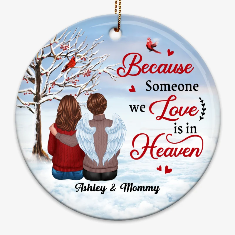Berry Tree Cardinal Memorial On Cloud Personalized Circle Ornament - Image 4