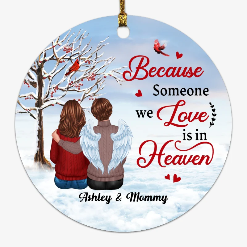 Berry Tree Cardinal Memorial On Cloud Personalized Circle Ornament - Image 5