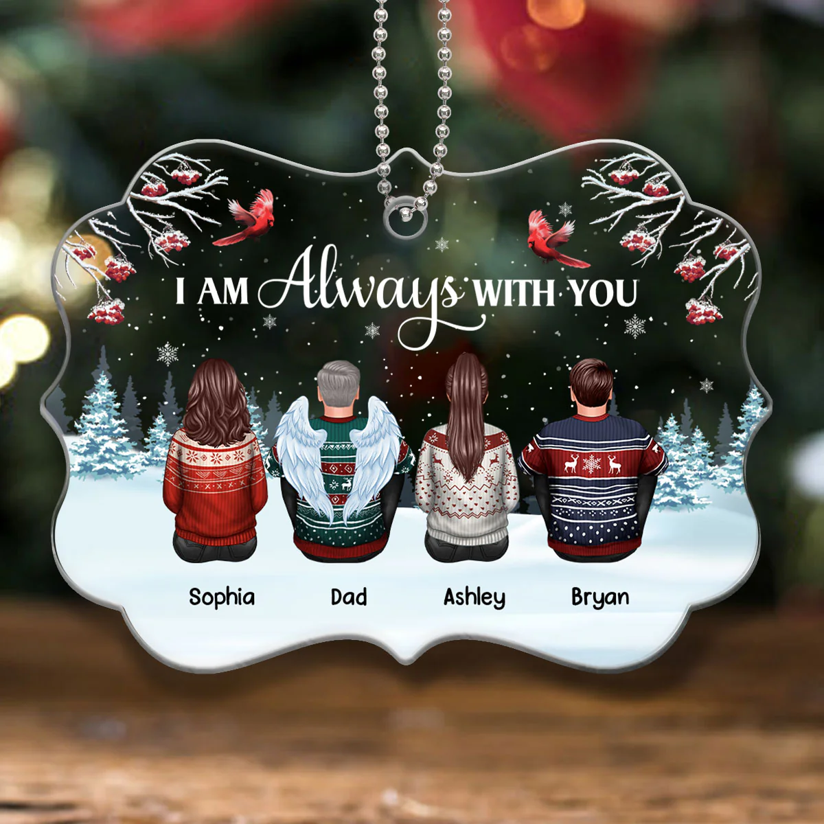 Berry Tree In Snow Family Memorial Remembrance Gift Keepsake Personalized Acrylic Ornament - Image 3