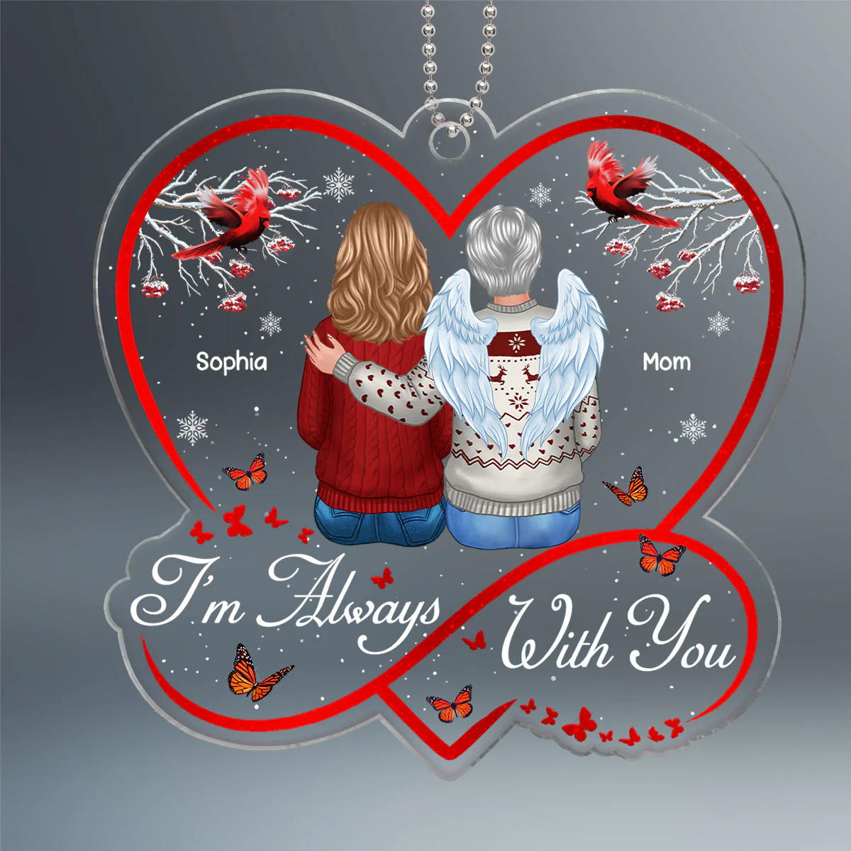 Berry Tree Infinity Heart Cardinals I Am Always With You Christmas Family Memorial Remembrance Gift Personalized Acrylic Ornament - Image 2