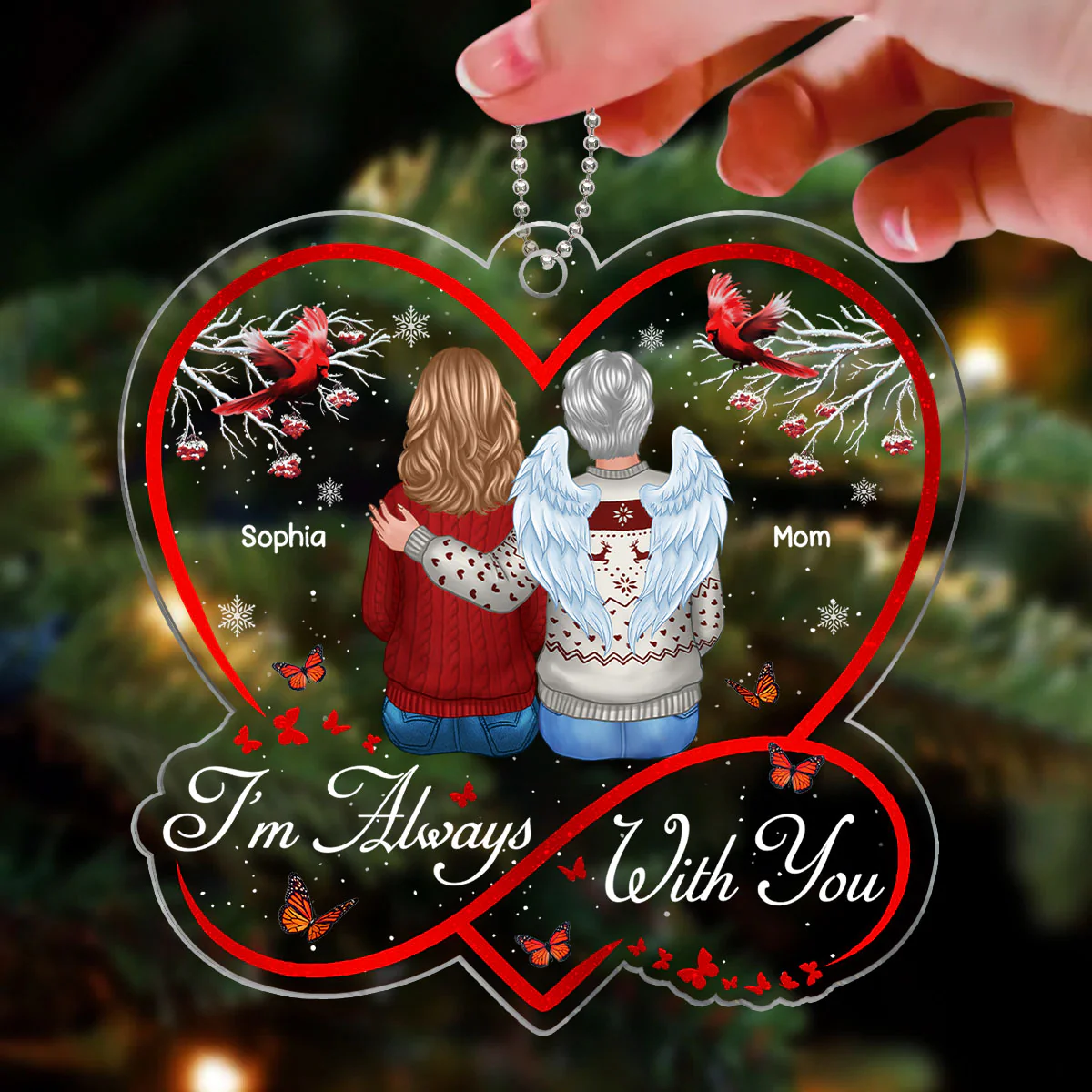 Berry Tree Infinity Heart Cardinals I Am Always With You Christmas Family Memorial Remembrance Gift Personalized Acrylic Ornament - Image 3