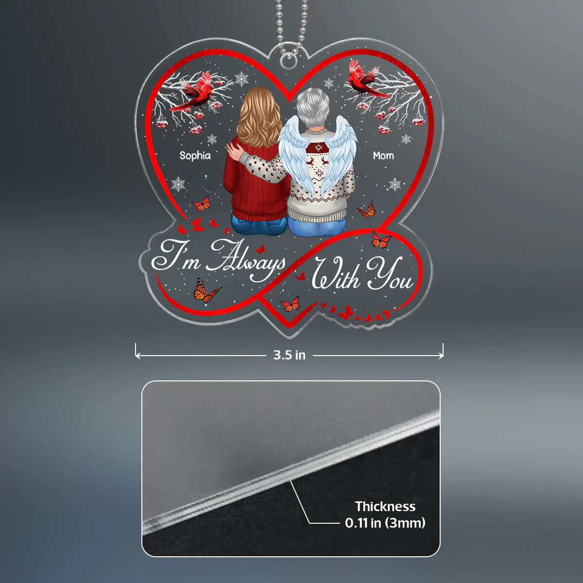 Berry Tree Infinity Heart Cardinals I Am Always With You Christmas Family Memorial Remembrance Gift Personalized Acrylic Ornament - Image 4