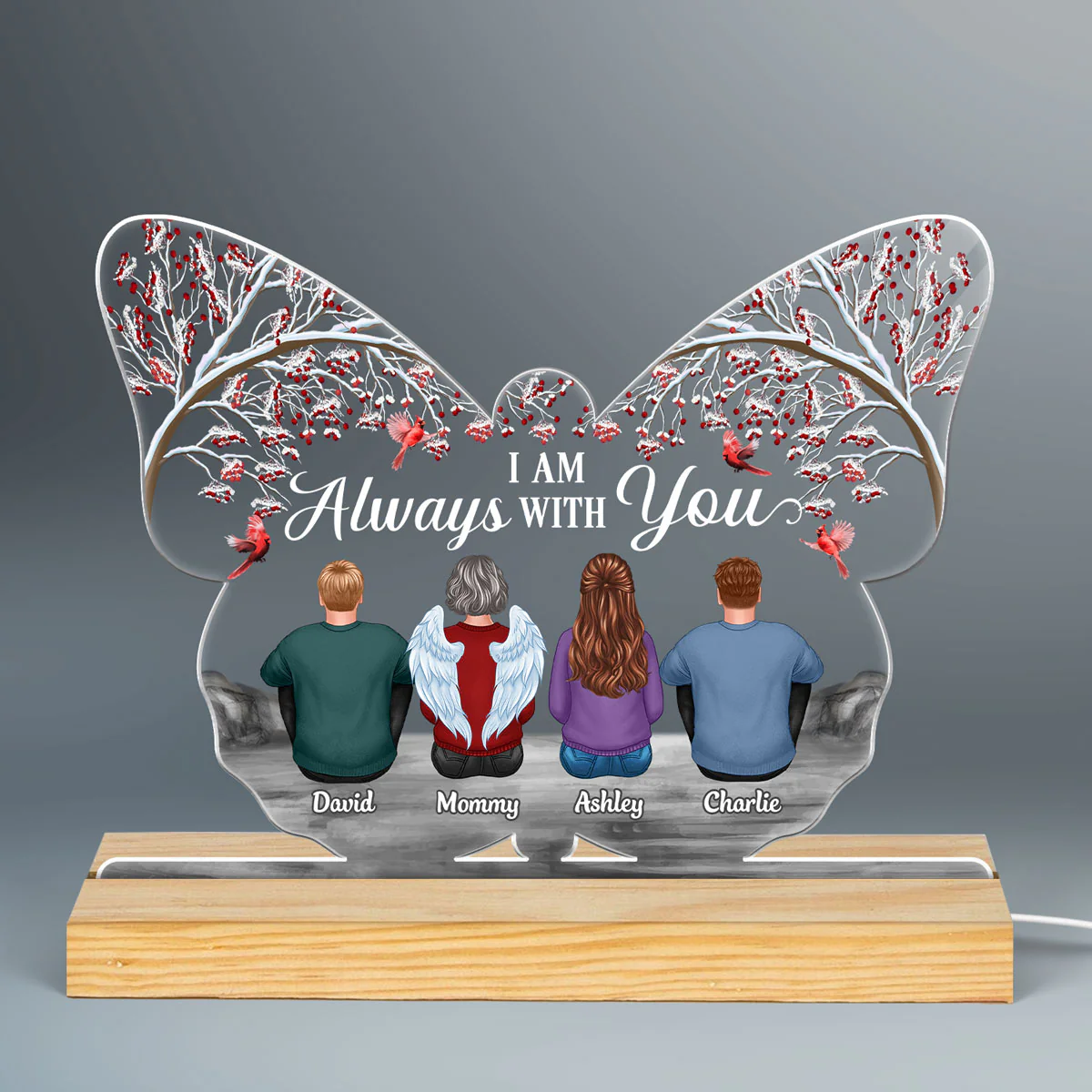 Berry Tree Memorial Family Butterfly Shaped Personalized Custom Shape LED Night Light - Image 3
