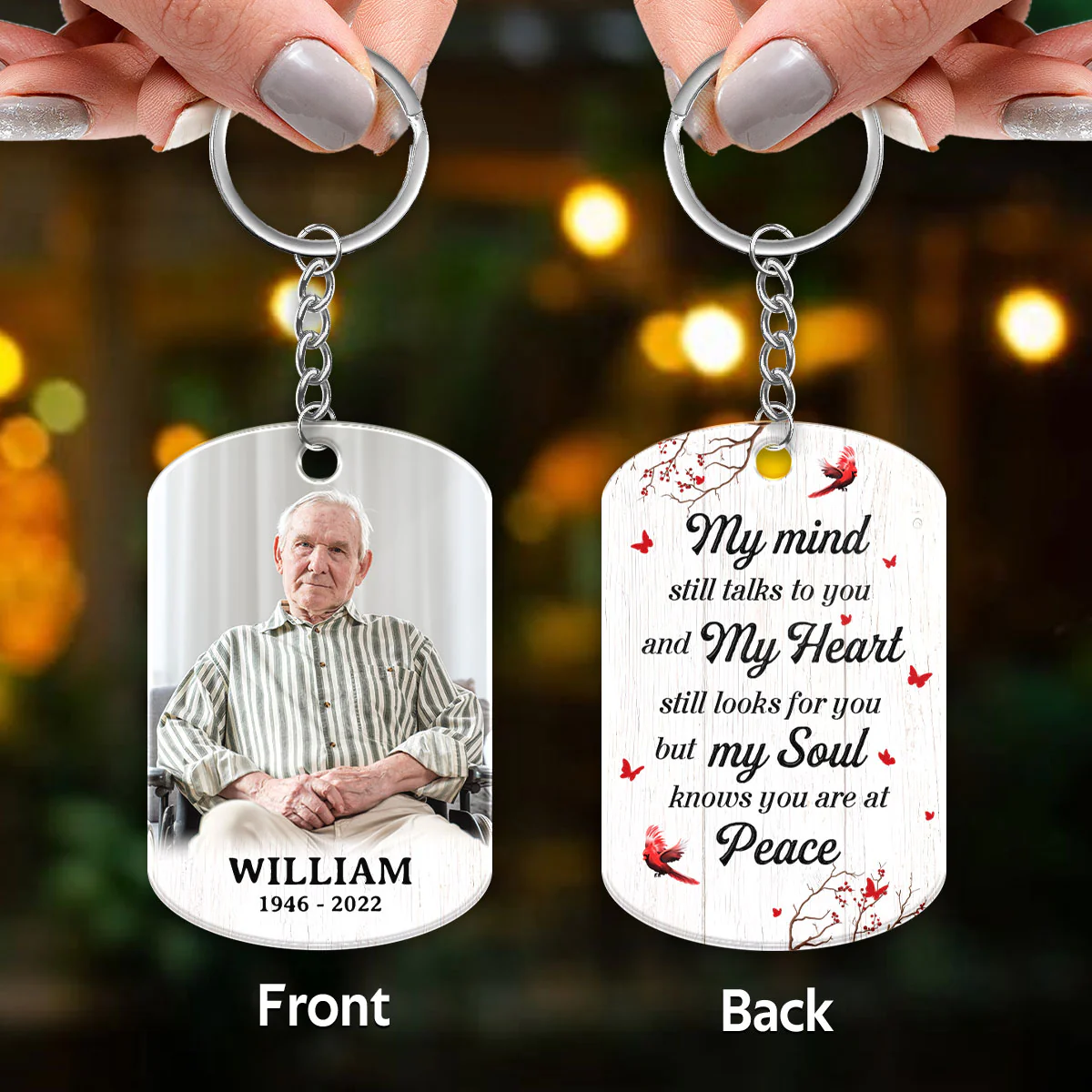 Berry Branch Cardinal Photo Inserted Family Memorial Remembrance Keepsake Sympathy Gift Personalized Acrylic Keychain - Image 3