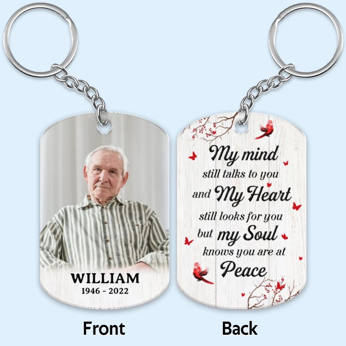 Berry Branch Cardinal Photo Inserted Family Memorial Remembrance Keepsake Sympathy Gift Personalized Acrylic Keychain - Image 4