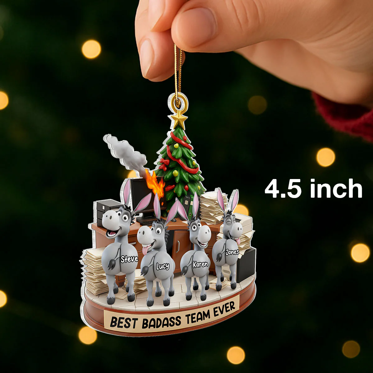 Best Badass Team Ever, Donkey Coworker Office Decoration - Personalized Acrylic Ornament - Custom Employee Gift Exchange, White Elephant Gift - Image 2
