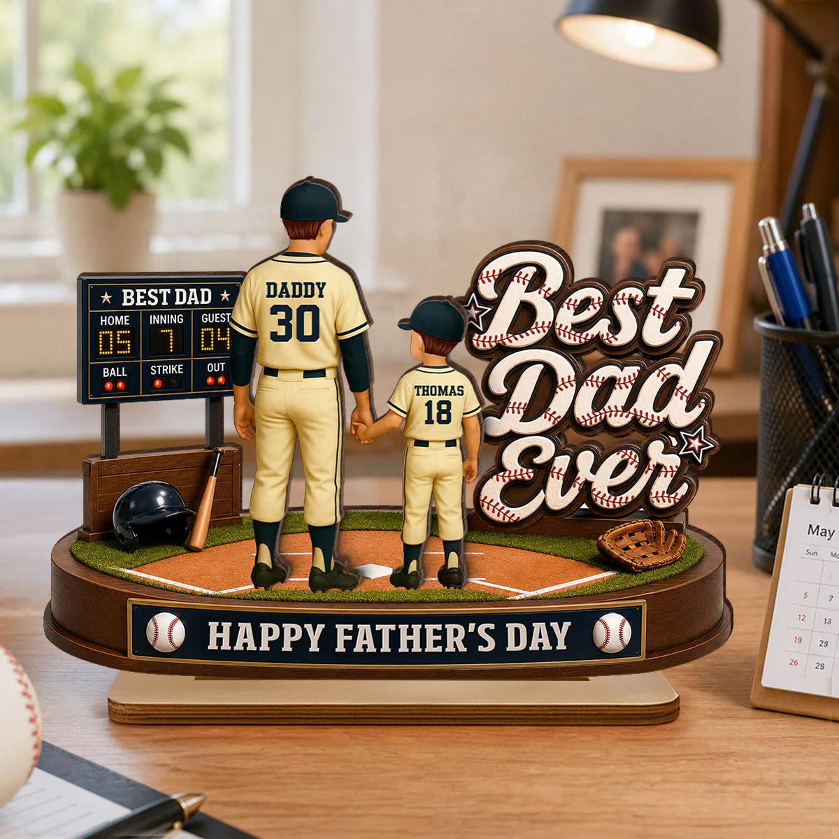 Best Baseball Dad Ever We Caught The Best Dad - Personalized 2-Layered Wooden Plaque -  Gift For Dad, Husband - Image 3