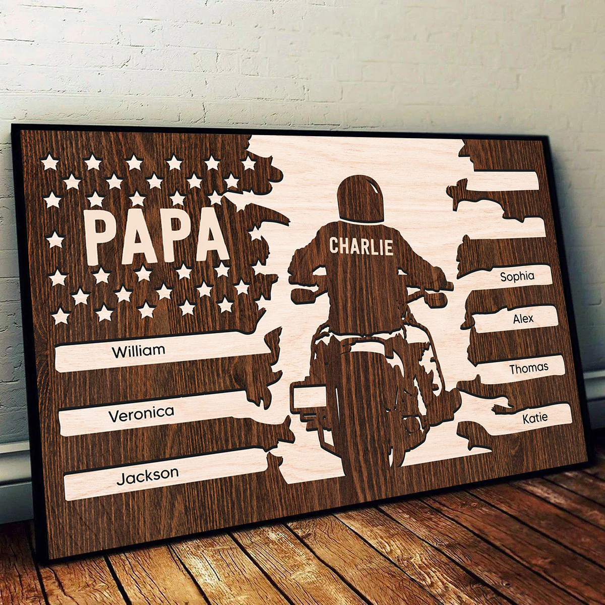 Best Biker Papa Grandpa Ever Nation Flag Kids Names Personalized Poster - Image 3