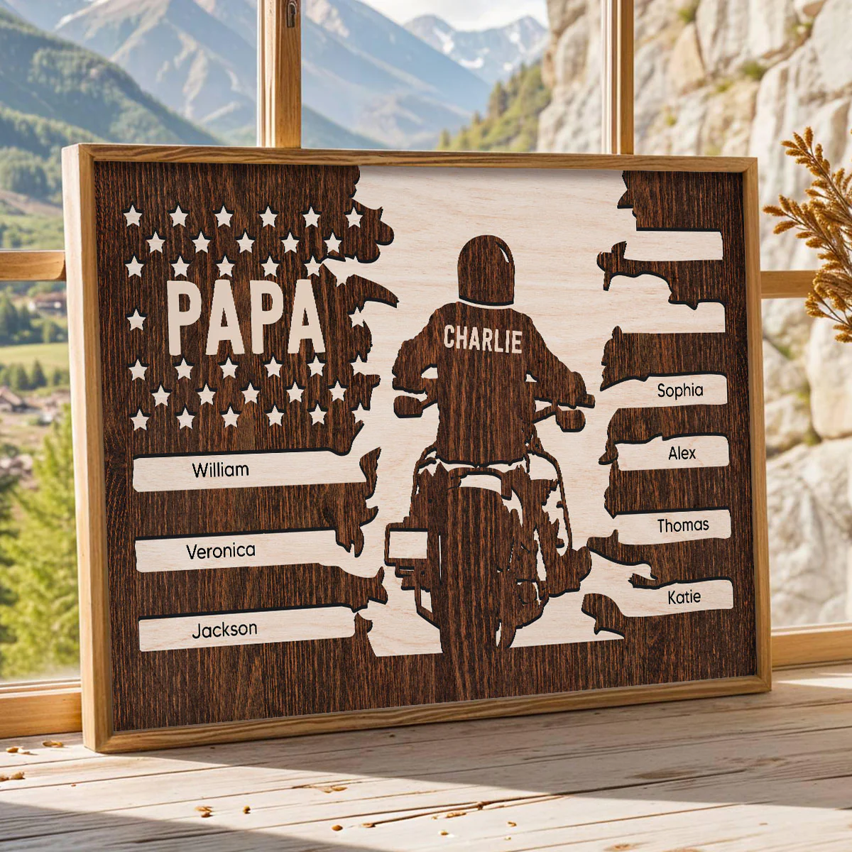 Best Biker Papa Grandpa Ever Nation Flag Kids Names Personalized Poster - Image 5