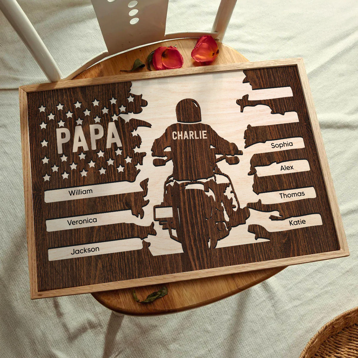 Best Biker Papa Grandpa Ever Nation Flag Kids Names Personalized Poster - Image 6