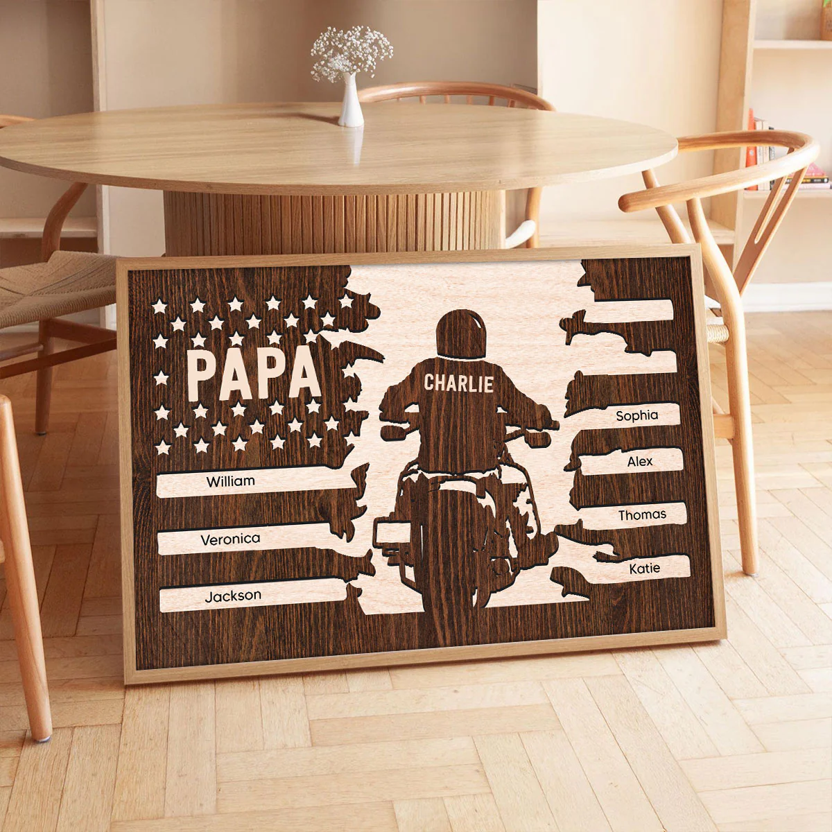 Best Biker Papa Grandpa Ever Nation Flag Kids Names Personalized Poster - Image 9