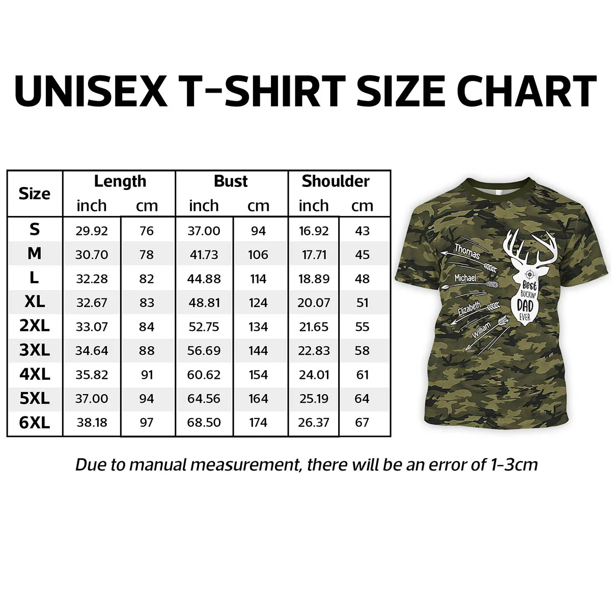 Best Buckin' Dad Grandpa Ever Kid Custom Name Camo Pattern - Personalized Shirt - Father's Day Gift For Hunting Dad - Image 7