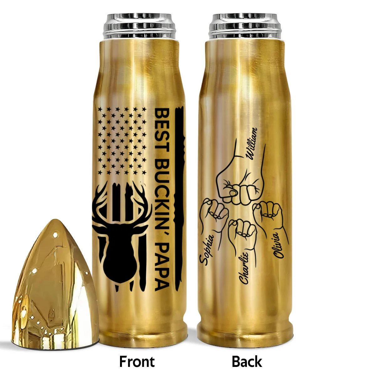 Best Buckin‘ Grandpa Dad Fist Bump Gift For Hunting Lover Personalized Bullet Tumbler - Image 11