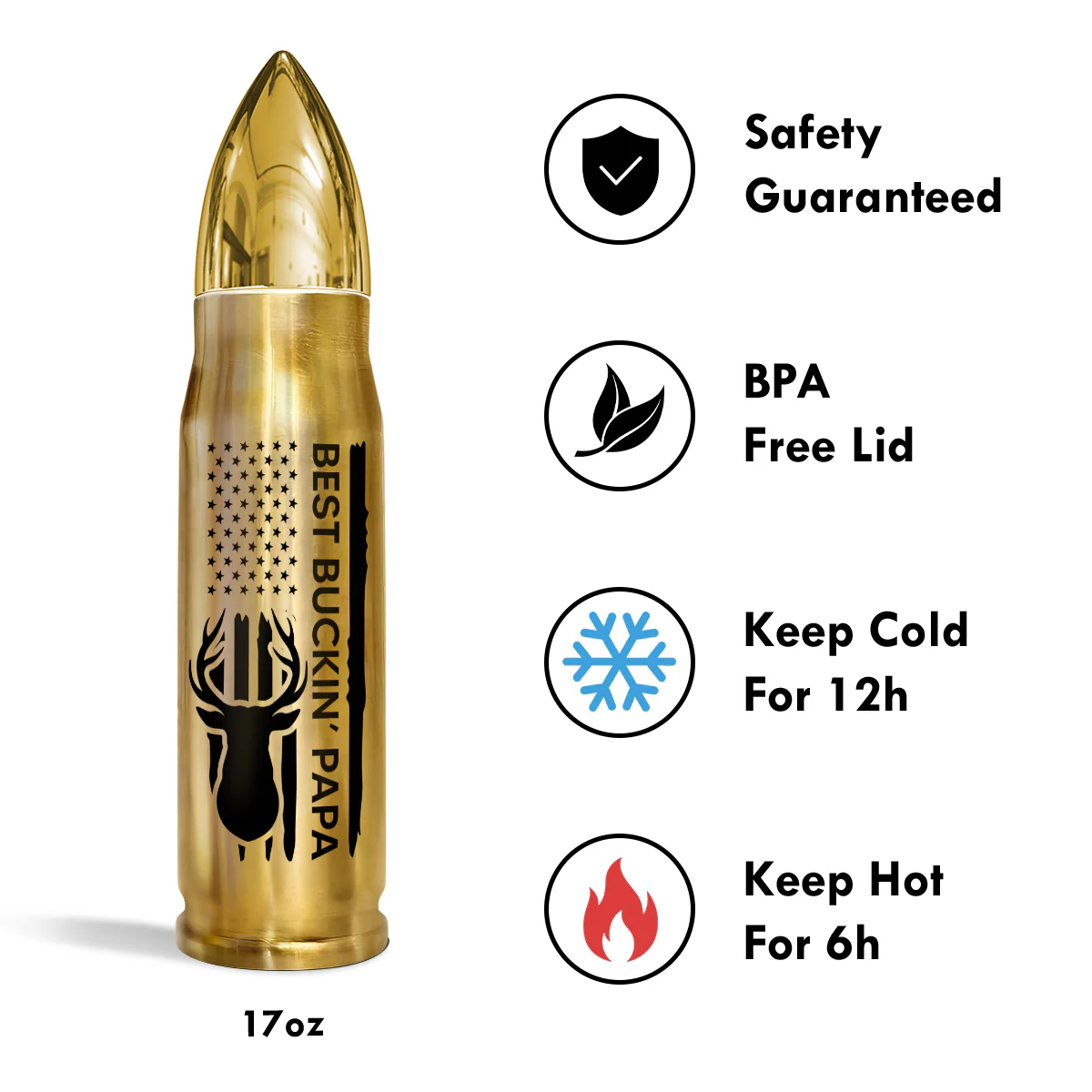 Best Buckin‘ Grandpa Dad Fist Bump Gift For Hunting Lover Personalized Bullet Tumbler - Image 5