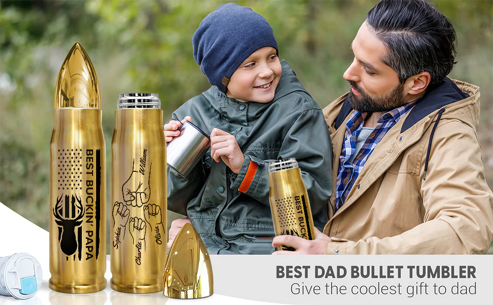Best Buckin‘ Grandpa Dad Fist Bump Gift For Hunting Lover Personalized Bullet Tumbler - Image 8