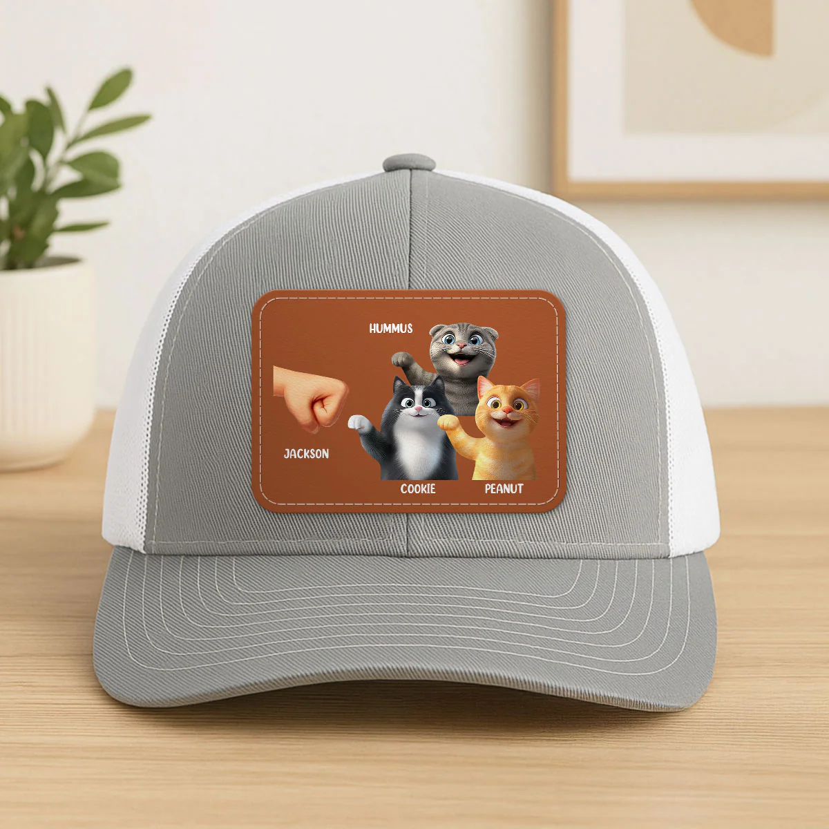 Best Cat Dad Cute Cartoon Cats Personalized Leather Patch Hat, Trucker Hat, Father's Day Gift for Cat Dads - Image 2