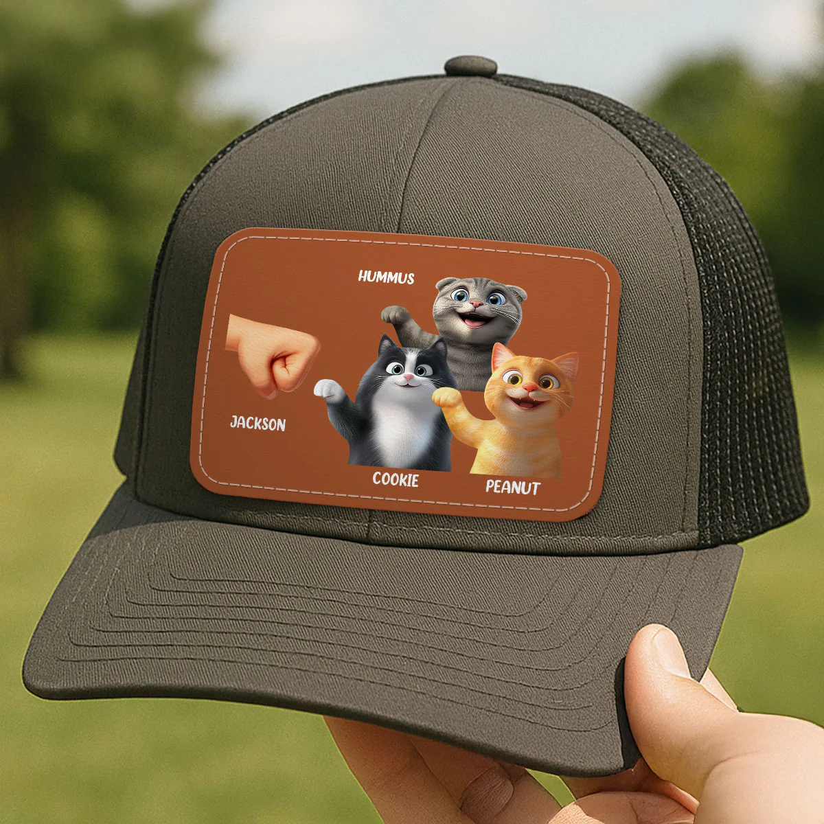 Best Cat Dad Cute Cartoon Cats Personalized Leather Patch Hat, Trucker Hat, Father's Day Gift for Cat Dads - Image 5