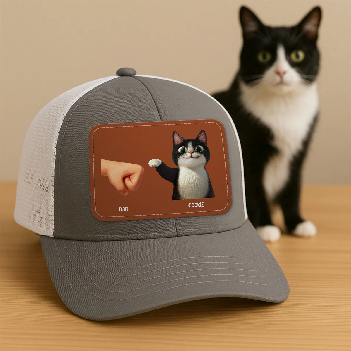 Best Cat Dad Cute Cartoon Cats Personalized Leather Patch Hat, Trucker Hat, Father's Day Gift for Cat Dads - Image 7