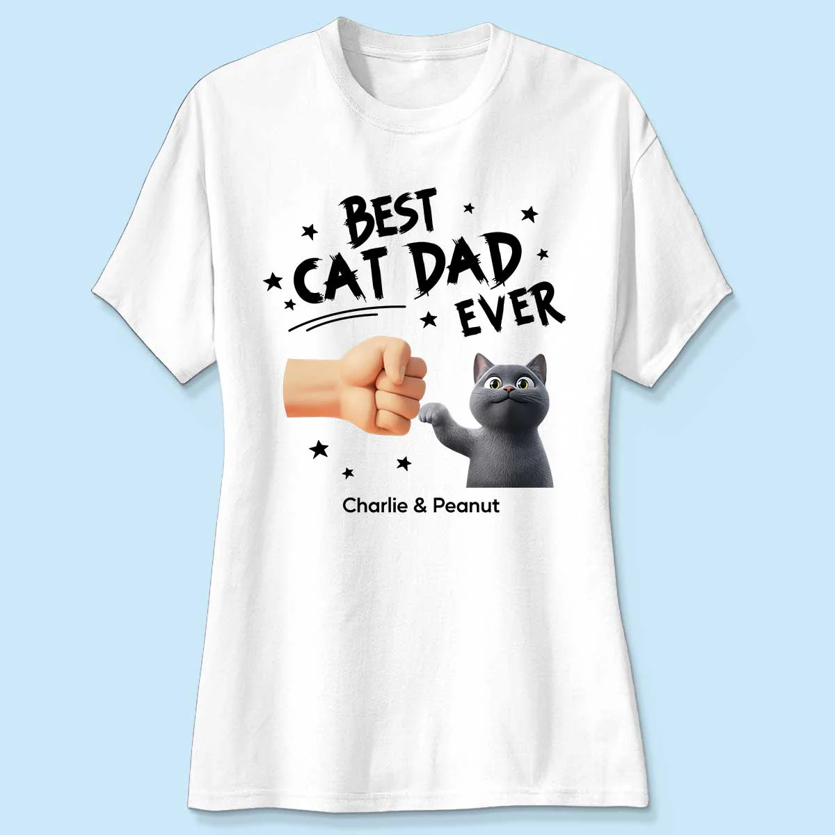 Best Cat Dad Ever Custom Cat Fist Bump Personalized Shirt, Gift for Cat Dads - Image 4