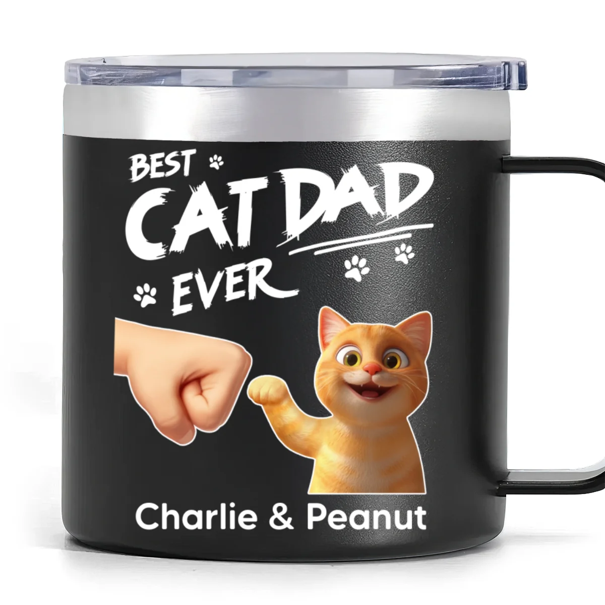 Best Cat Dad Ever Personalized Stainless Steel Tumbler With Handle, Unique 2025 Father's Day Gift For Cat Lovers - Image 11