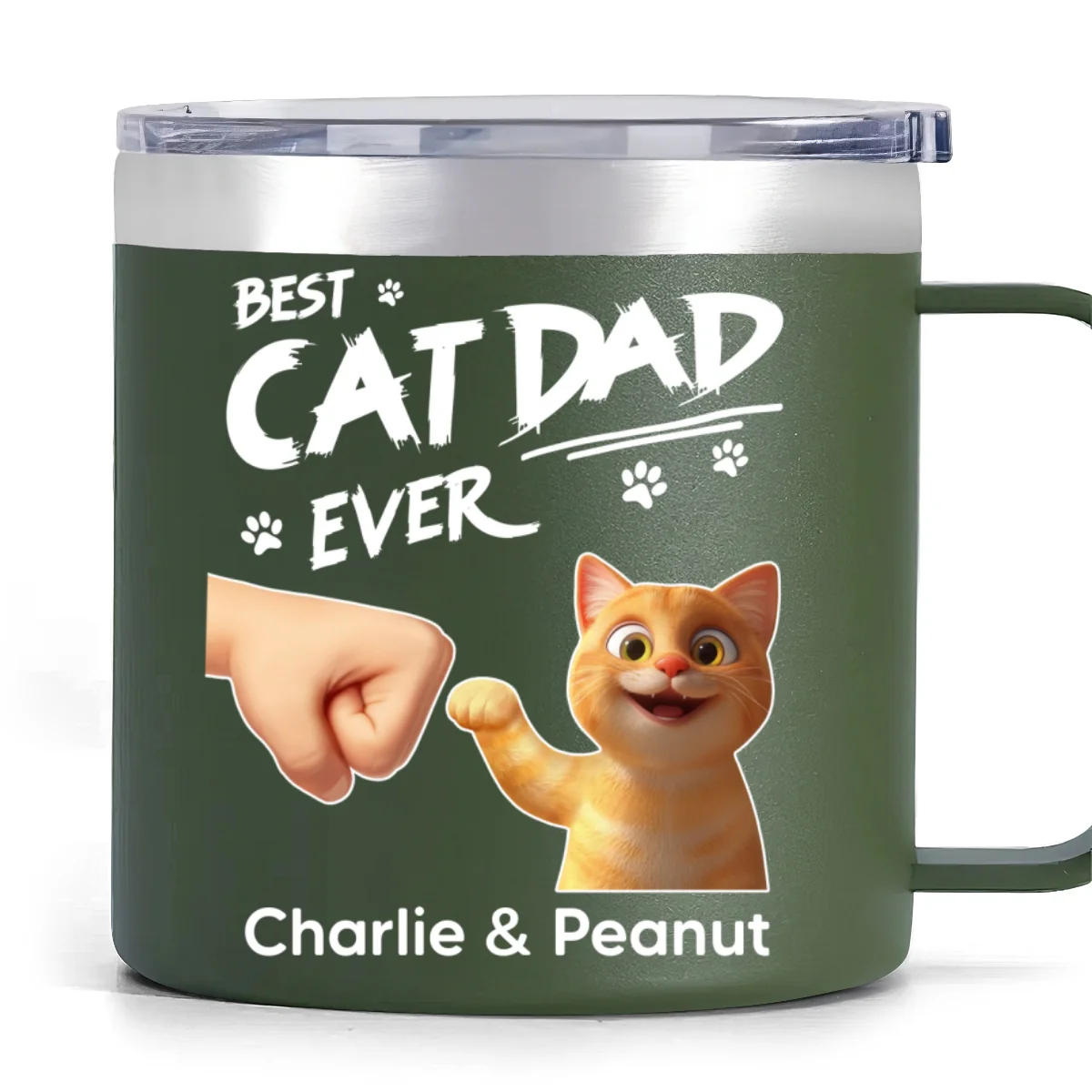Best Cat Dad Ever Personalized Stainless Steel Tumbler With Handle, Unique 2025 Father's Day Gift For Cat Lovers - Image 13