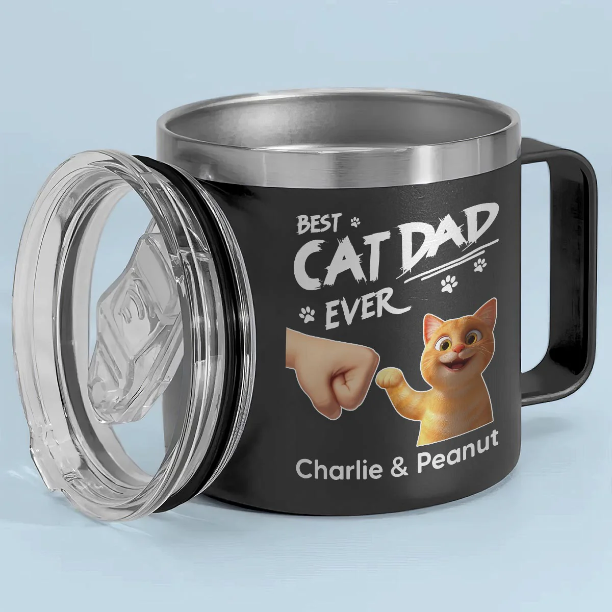 Best Cat Dad Ever Personalized Stainless Steel Tumbler With Handle, Unique 2025 Father's Day Gift For Cat Lovers - Image 3