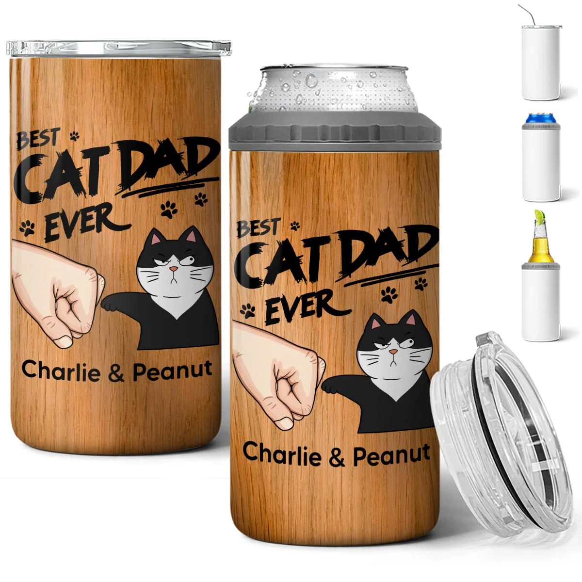 Best Cat Dad Ever Fist Bump Funny Cute Cats Personalized Can Cooler - Image 3
