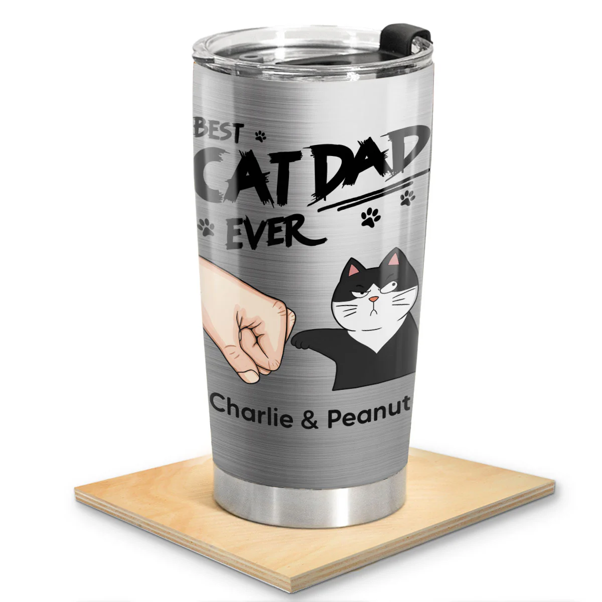 Best Cat Dad Ever Fist Bump Funny Cute Cats Personalized Tumbler - Image 2