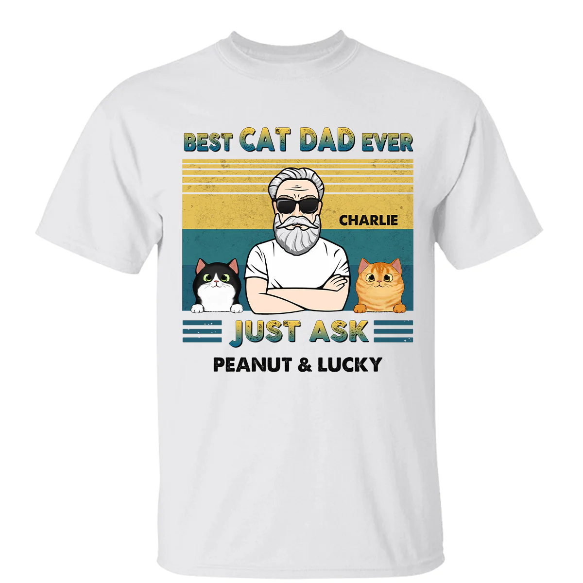 Best Cat Dad Ever Green Yellow Retro Personalized Shirt