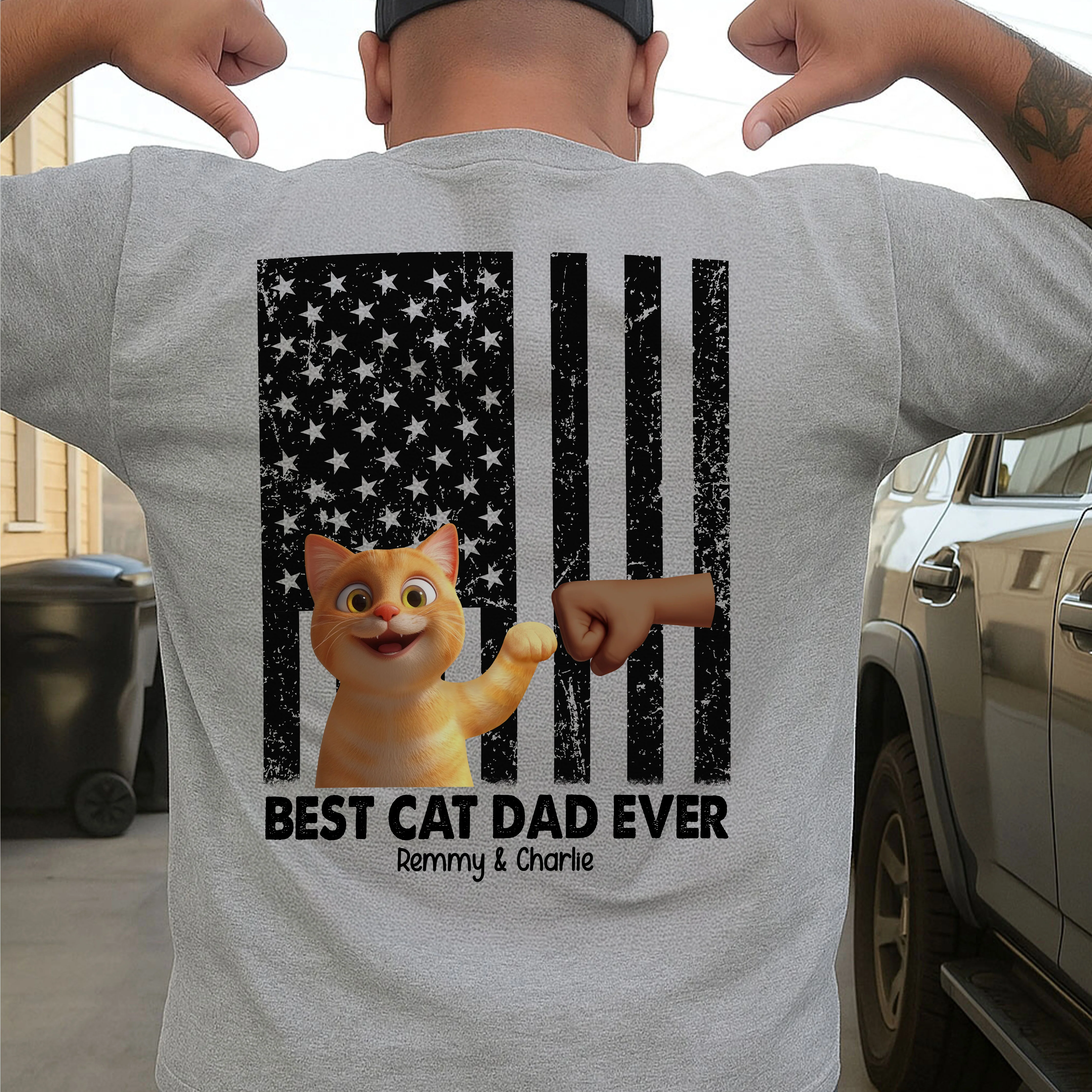Best Cat Dad Ever Nation Flag Cute Cartoon Cat Personalized Shirt, Father's Day Gift for Cat Dads, Gift for Husband - Image 2