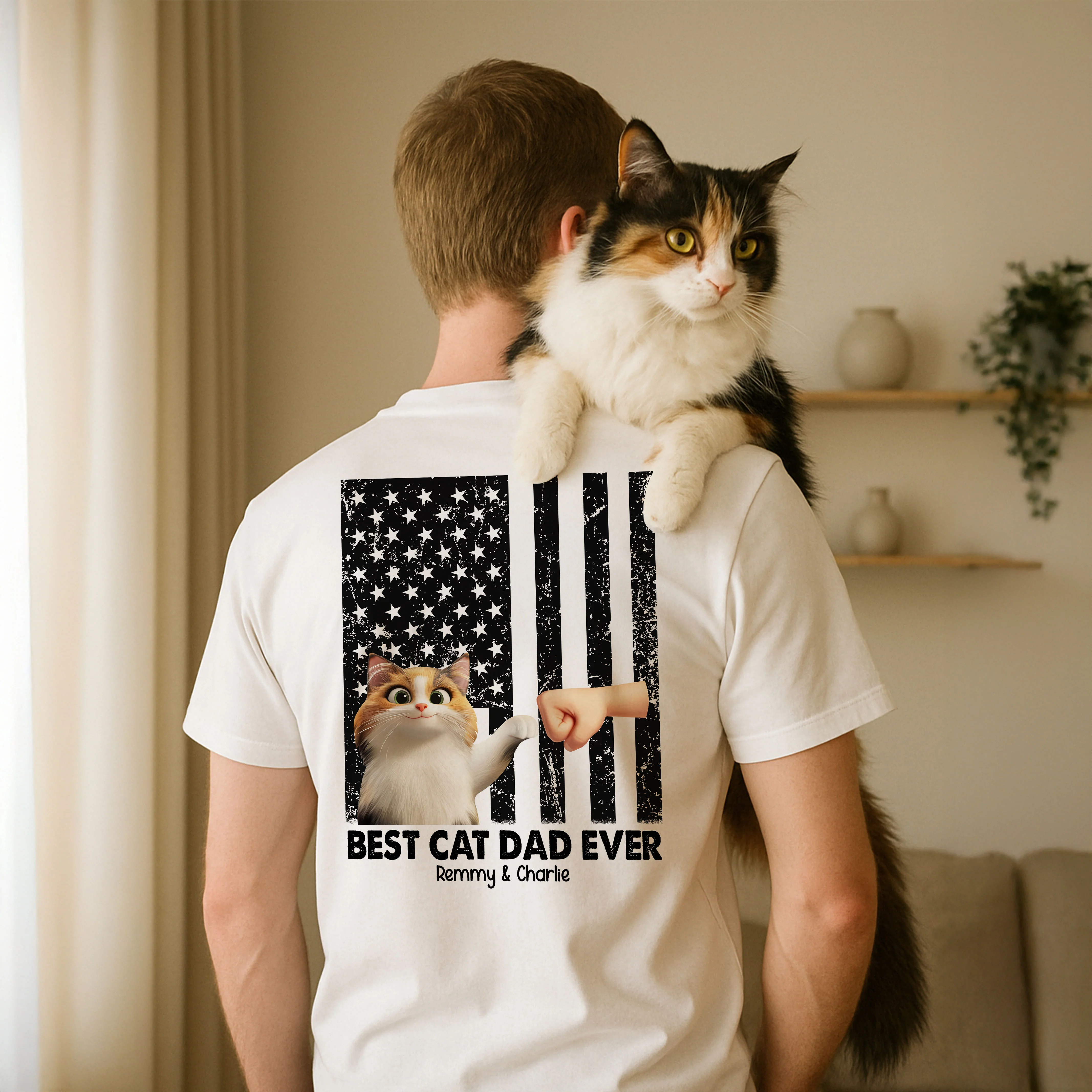 Best Cat Dad Ever Nation Flag Cute Cartoon Cat Personalized Shirt, Father's Day Gift for Cat Dads, Gift for Husband - Image 3