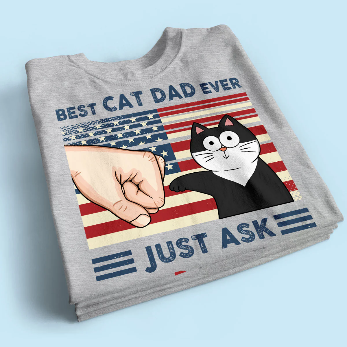 Best Cat Dad Ever Nation Flag Fist Bump Funny Cute Cats Personalized Shirt - Image 2