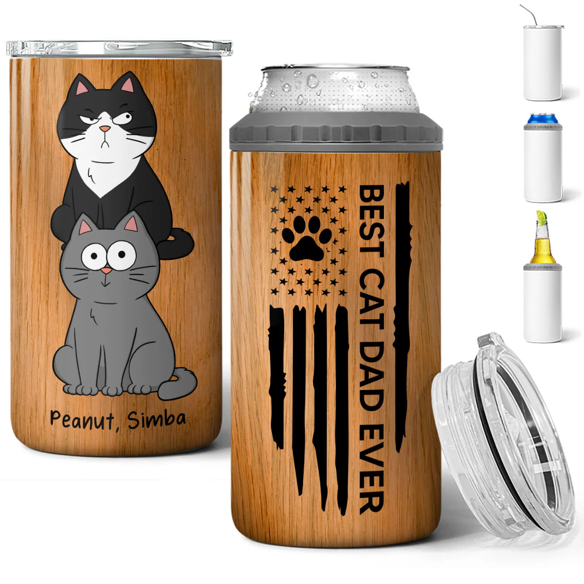 Best Cat Dad Ever Nation Flag Funny Cute Cats Personalized 4 In 1 Can Cooler - Image 4