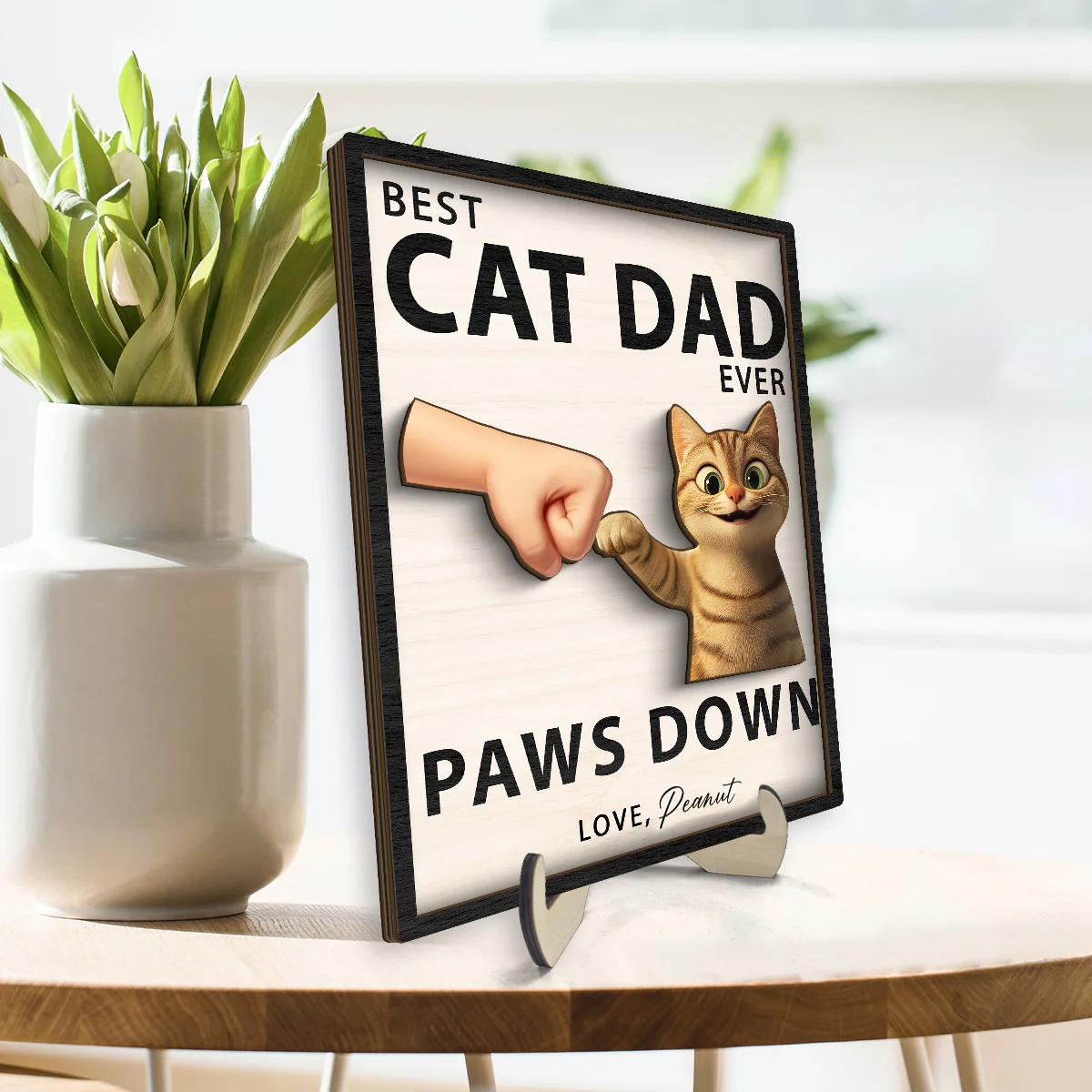 Best Cat Dad Ever Paws Down Personalized 2-Layered Wooden Plaque, Gift for Cat Dads - Image 3