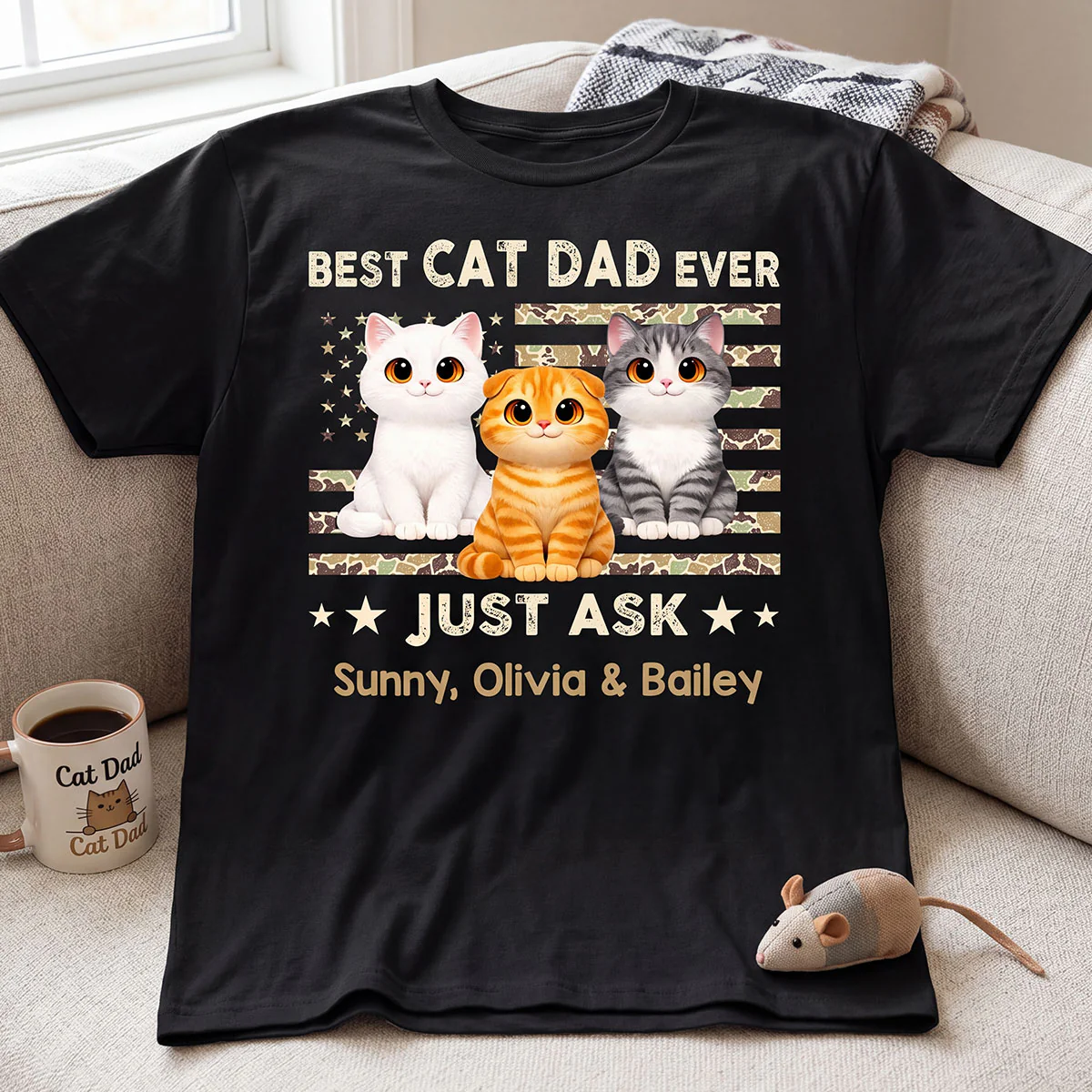 Best Cat Dad Ever Trendy Camouflage Pattern Nation Flag - Personalized Shirt - Father's Day Gift For Cat Dad, Cat Lovers - Image 6