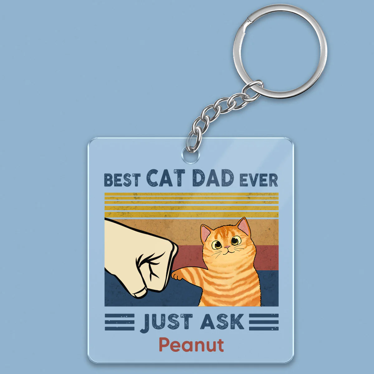 Best Cat Dad Mom Ever Fluffy Cat Punch Hand Personalized Acrylic Keychain - Image 2