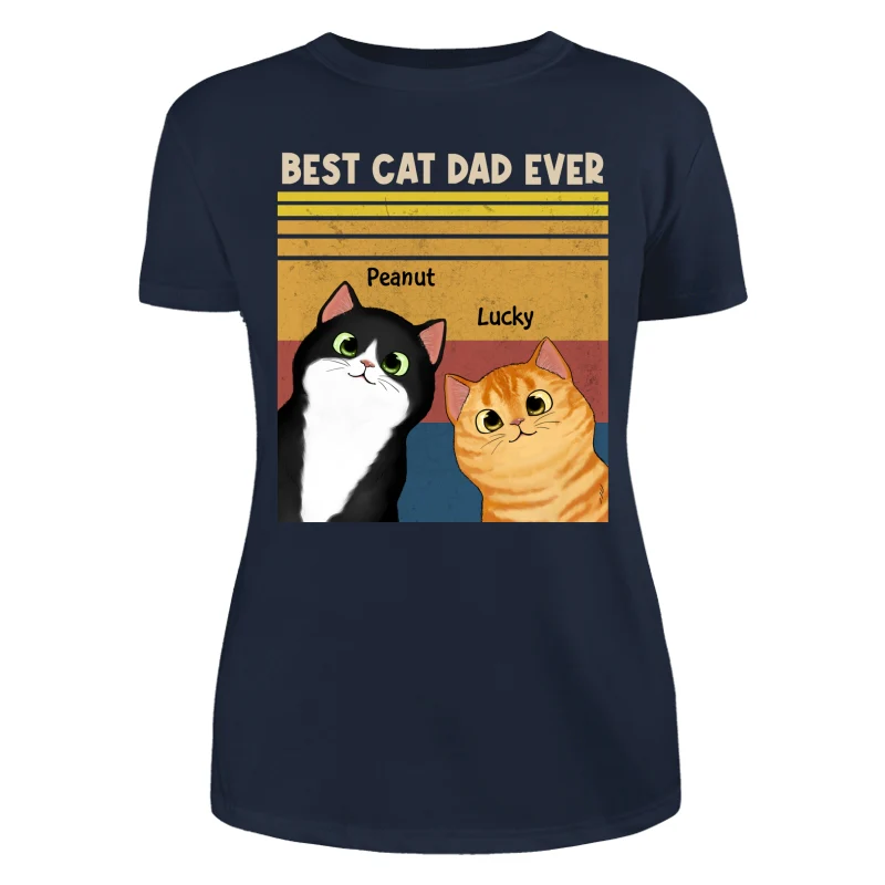 Best Cat Dad Mom Ever Peeking Fluffy Cat Retro Frame Personalized Shirt - Image 10