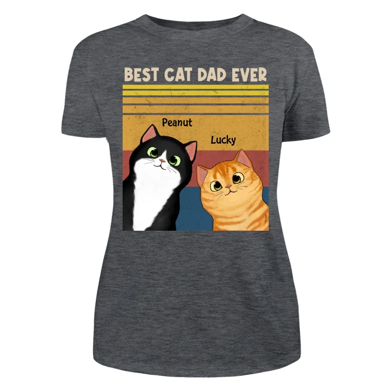 Best Cat Dad Mom Ever Peeking Fluffy Cat Retro Frame Personalized Shirt - Image 11