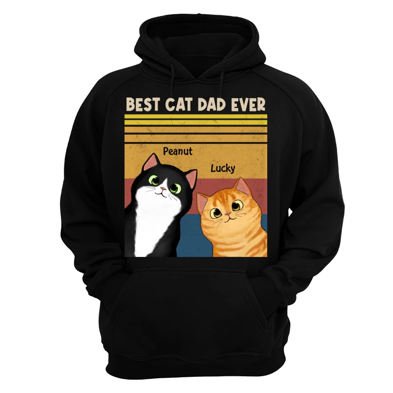 Best Cat Dad Mom Ever Peeking Fluffy Cat Retro Frame Personalized Shirt - Image 12