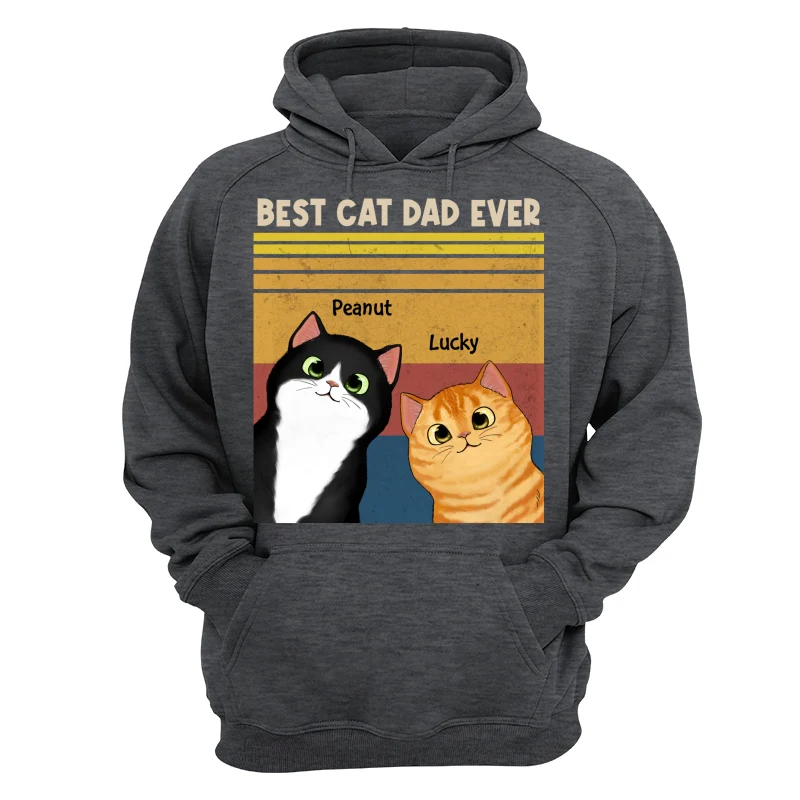 Best Cat Dad Mom Ever Peeking Fluffy Cat Retro Frame Personalized Shirt - Image 14