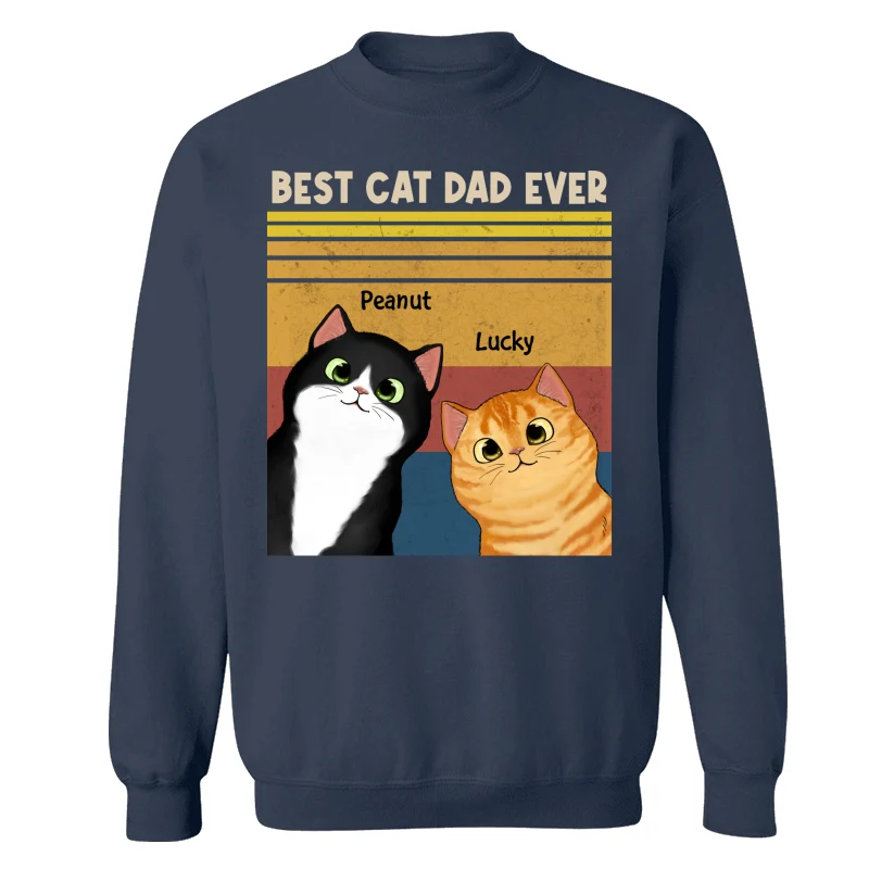 Best Cat Dad Mom Ever Peeking Fluffy Cat Retro Frame Personalized Shirt - Image 16