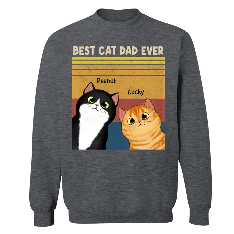 Best Cat Dad Mom Ever Peeking Fluffy Cat Retro Frame Personalized Shirt - Image 17