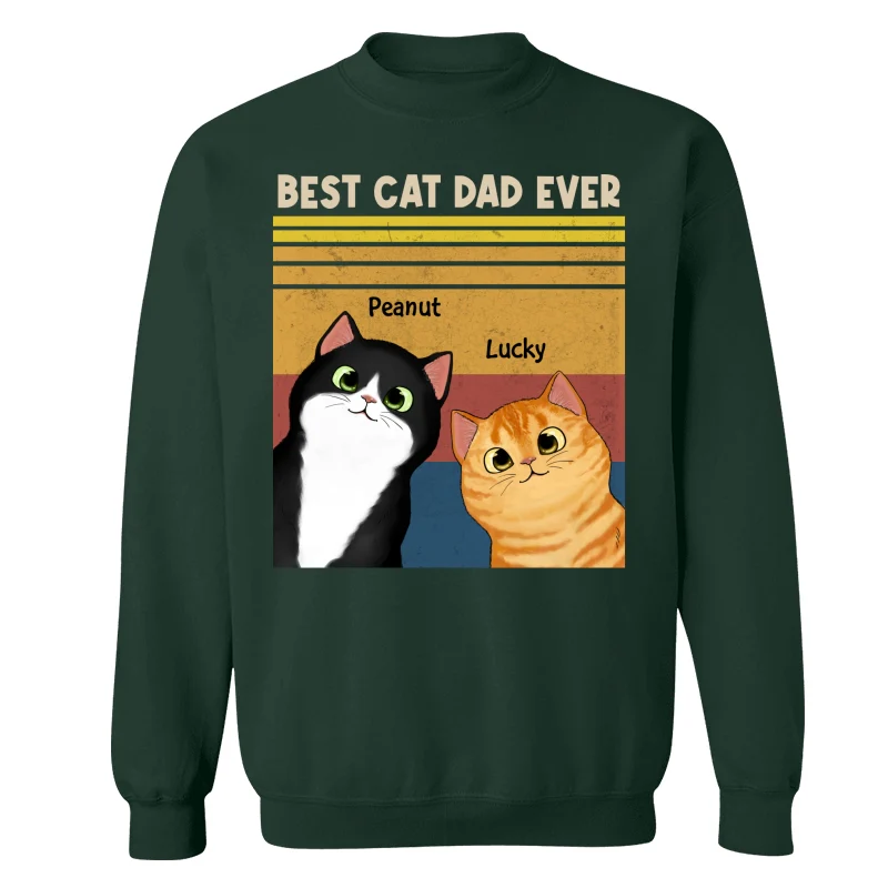 Best Cat Dad Mom Ever Peeking Fluffy Cat Retro Frame Personalized Shirt - Image 18
