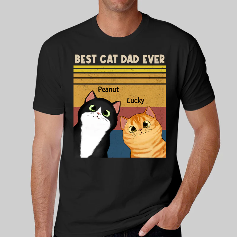 Best Cat Dad Mom Ever Peeking Fluffy Cat Retro Frame Personalized Shirt - Image 2