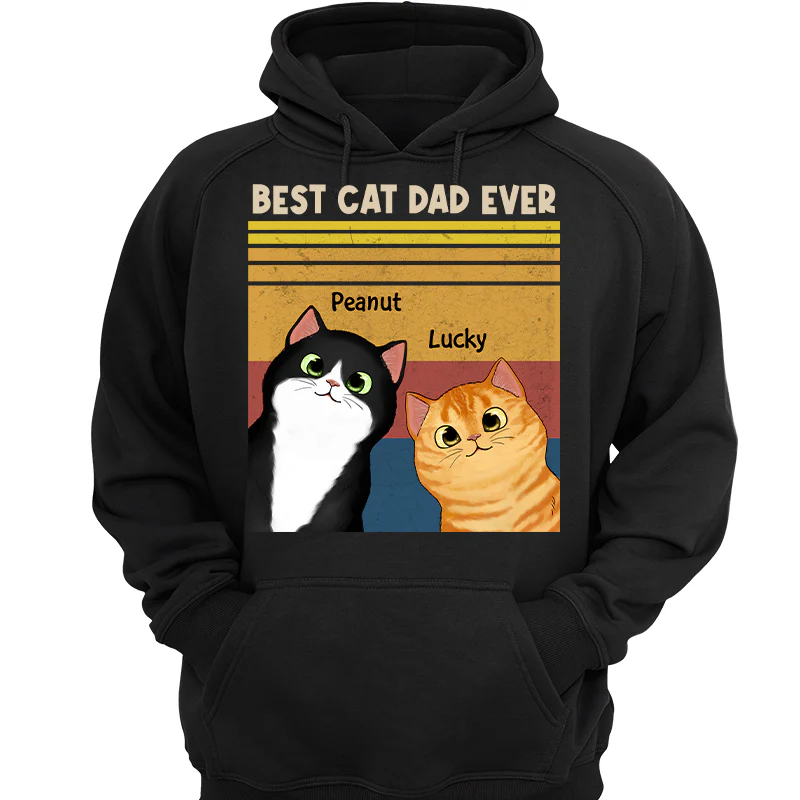 Best Cat Dad Mom Ever Peeking Fluffy Cat Retro Frame Personalized Shirt - Image 3