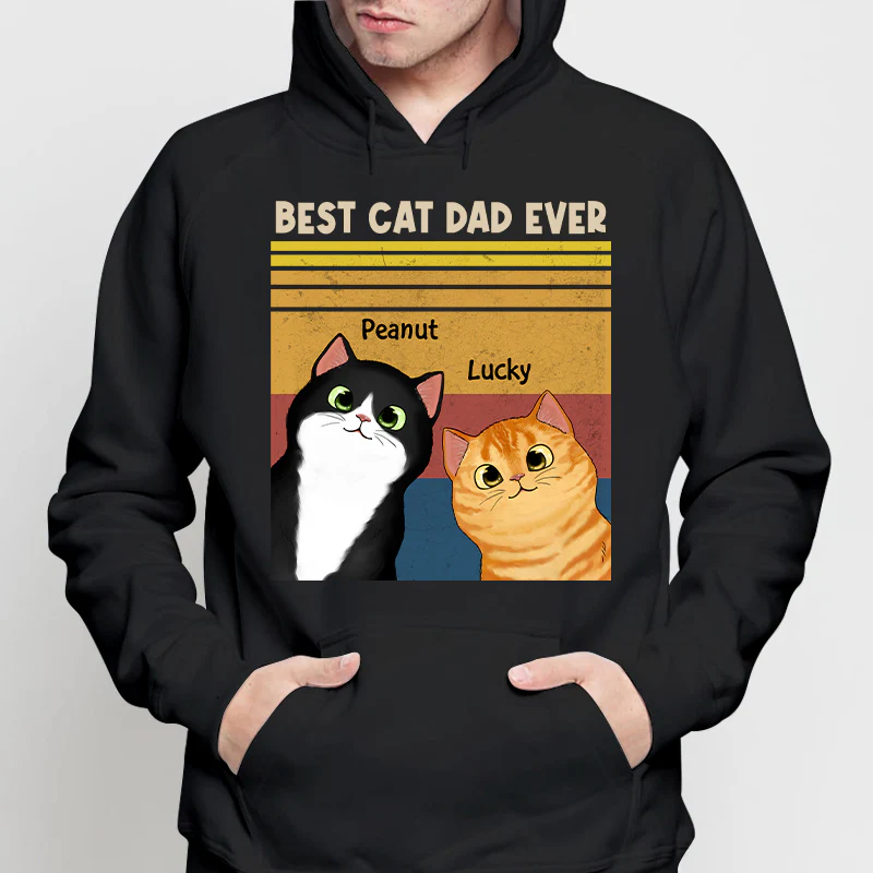 Best Cat Dad Mom Ever Peeking Fluffy Cat Retro Frame Personalized Shirt - Image 4