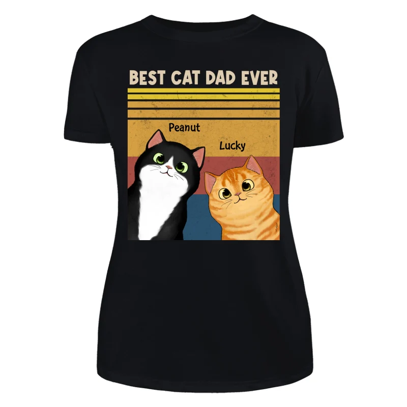 Best Cat Dad Mom Ever Peeking Fluffy Cat Retro Frame Personalized Shirt - Image 9