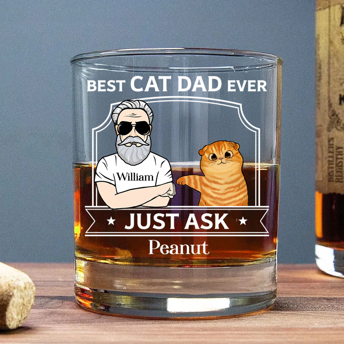 Best Cat Dad With Fluffy Cat Fist Bump Personalized Wine Glass, Father's Day Gift for Cat Dads - Image 3