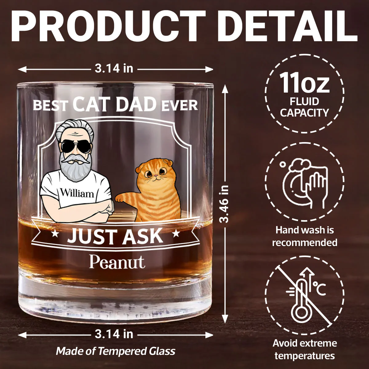 Best Cat Dad With Fluffy Cat Fist Bump Personalized Wine Glass, Father's Day Gift for Cat Dads - Image 9