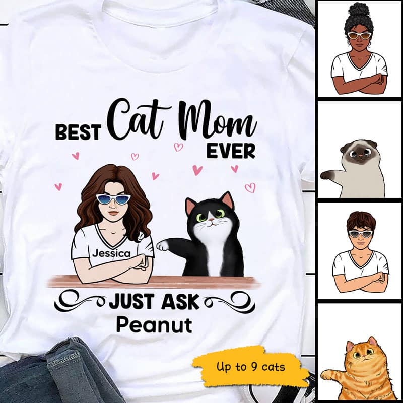Best Cat Mom Woman And Fluffy Cat Personalized Shirt